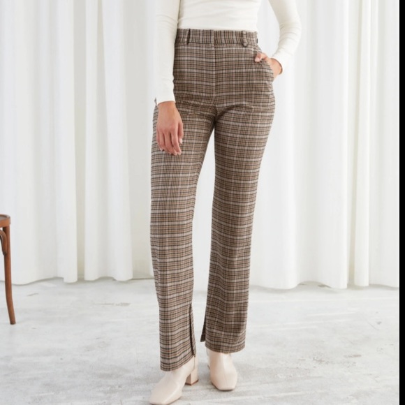 & Other Stories Pants - And Other Stories & Other Stories Plaid Beige Checked Flare High Waist Pant Sz4